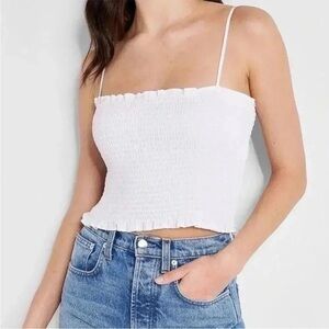Express White Smocked Cropped Tank